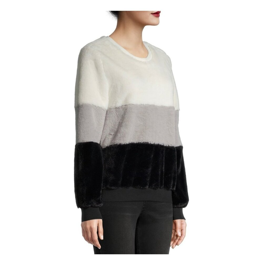 No Boundaries Juniors' Fuzzy Color Blocked Black White Winter Pullover SZ Large - Picture 3 of 4
